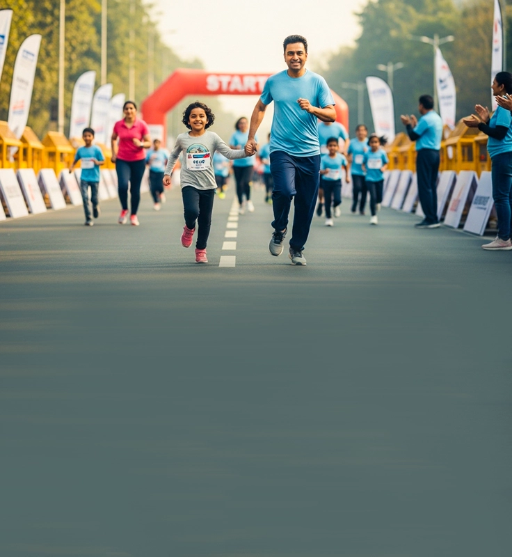 Kids participating in Trivandrum Kidz Run with parents during a fun family run event