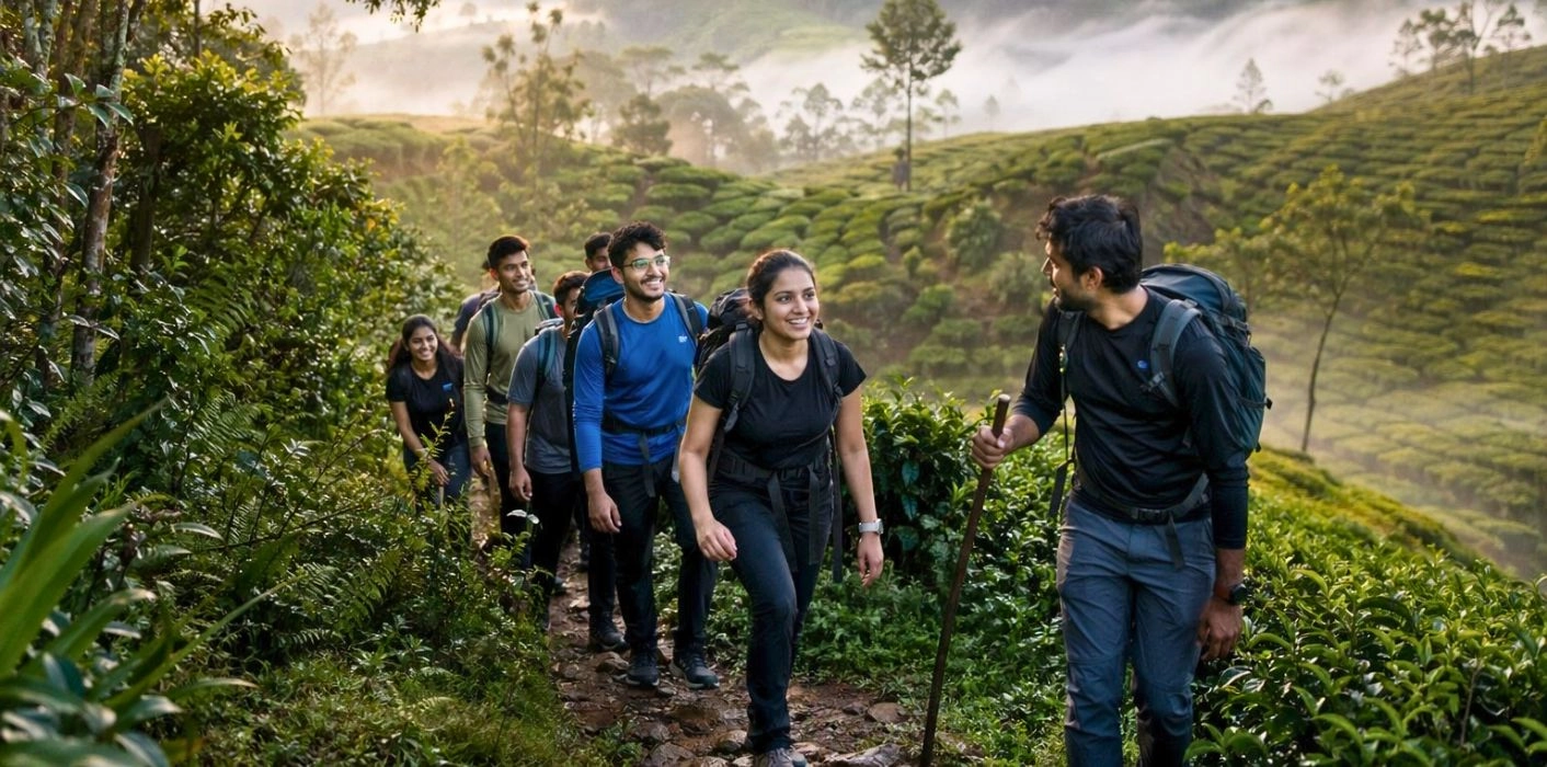 Participants enjoying river bath during Chola Trek in Kallar forest 